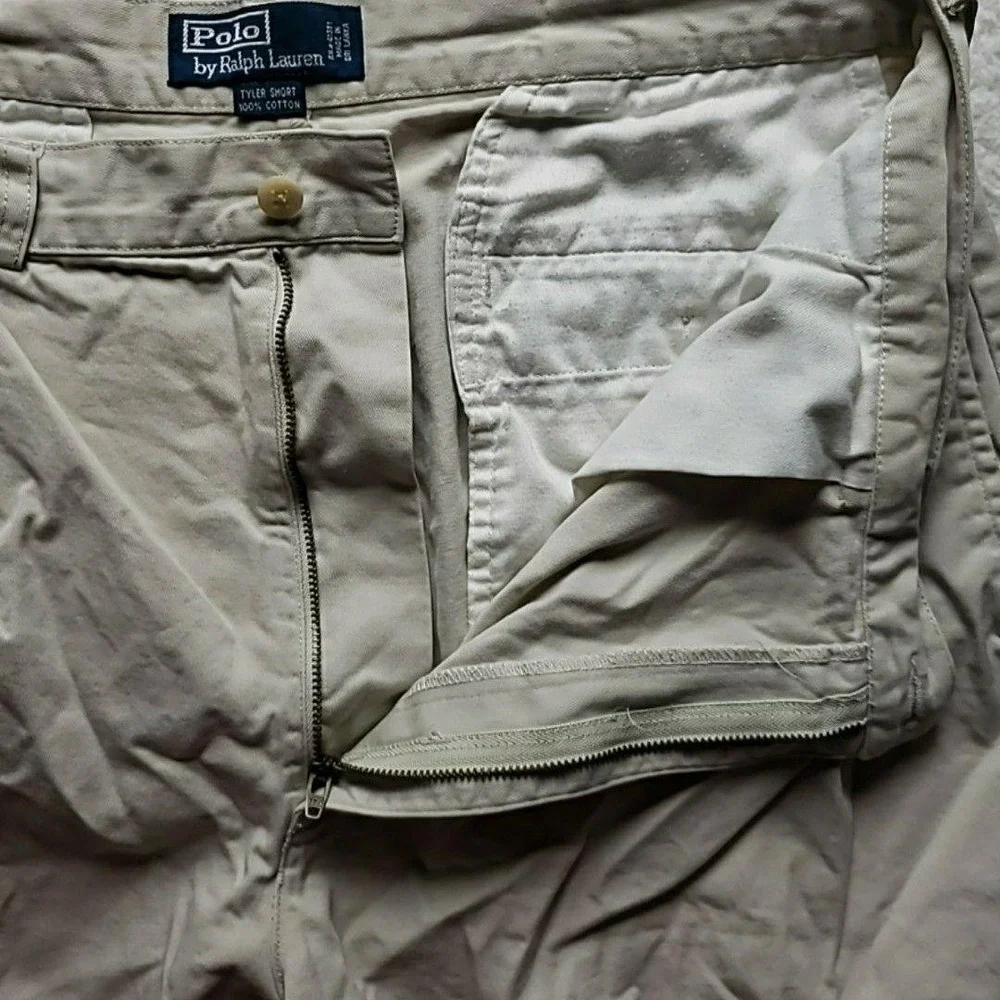Polo Ralph Lauren Shorts Mens 36 Beige Tyler Short Pleated Chino 11 Inseam